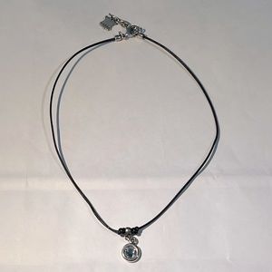 Vidda Black Leather Cord Necklace Silver/Crystal Stone